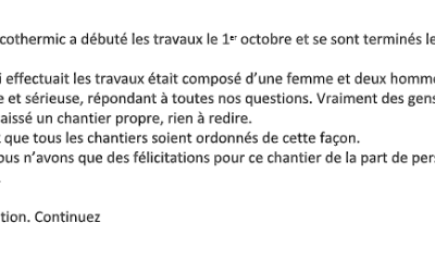 Avis des clients d'Ecothermic sur le chantier d'isolation par l'extérieur réalisé à Chameyrat en Corrèze