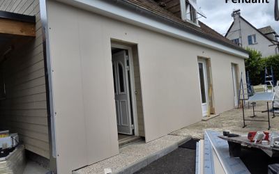 Chantier d'isolation par l'extérieur réalisé à Roannes-Saint-Mary par Ecothermic