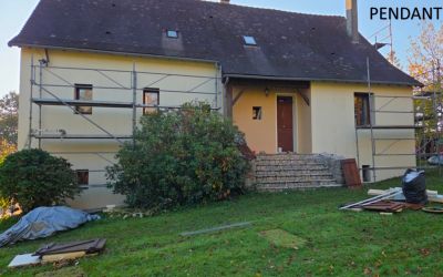 Nouveau chantier d'Ecothermic Aurillac dans le Cantal terminé à CHAMEYRAT (19330) pose de panneaux d'isolation par l'extérieur Uniso.