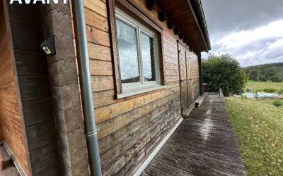 Retrouvez la chaleur d’un chalet sans l’entretien, avec une touche moderne d’ardoise et de marbre rouge. Chantier Ecothermic réalisé à OMPS (Cantal).